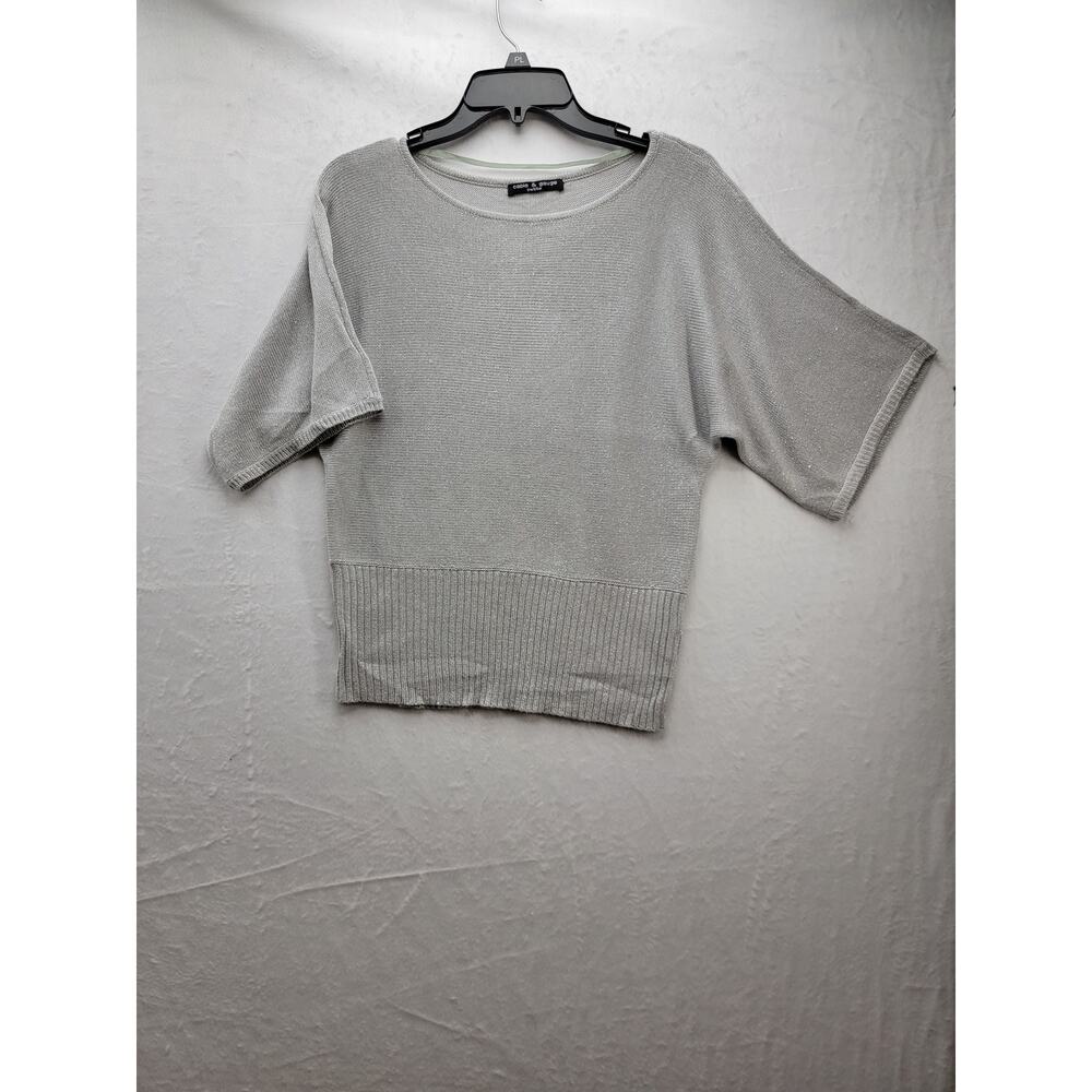 Cable & Gague Grey Sheen knit sweater wide waist band Sz PM